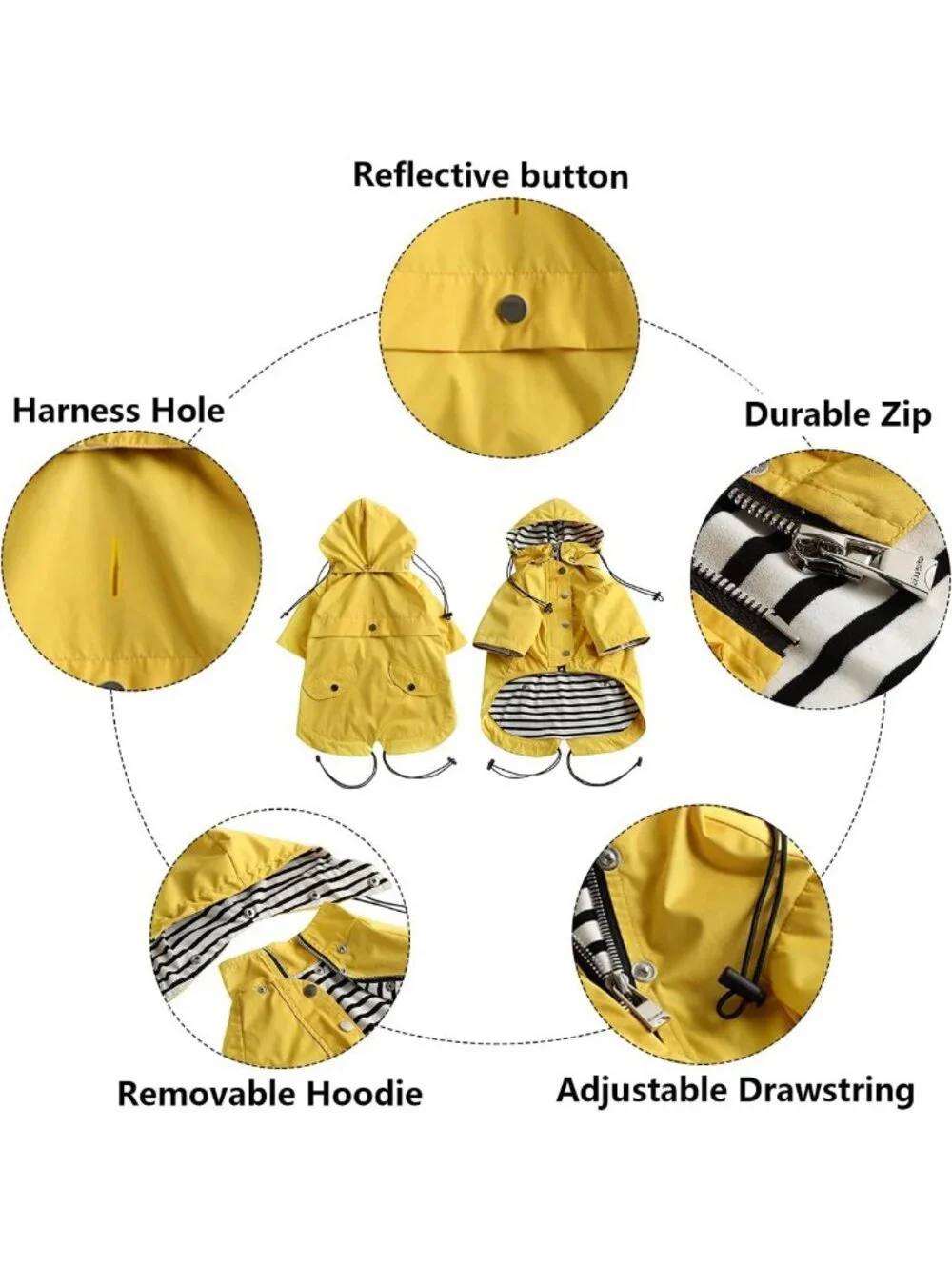 Waterproof Dog Raincoat with Reflective Buttons, Adjustable Hood & Legs - Yellow